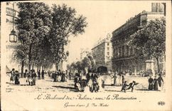 VINTAGE POSTCARD the Boulevard of the Italians under the Paris Restoration