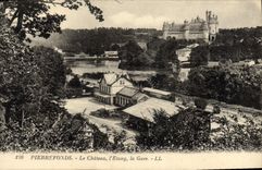 VINTAGE POSTCARD Pierrefonds the Castle the Pond Train station