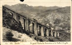 VINTAGE POSTCARD Heavy the Large viaduct of the funicular and the valley of Argeles