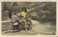 VINTAGE POSTCARD Fantaisie Children Fishes Sinning