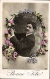CPA Fantaisie Homme Fleurs