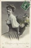 VINTAGE POSTCARD Fantasy Woman De Dhuizon I you enfoie these flowers