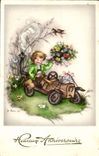 VINTAGE POSTCARD Fantasy Child Motor vehicle