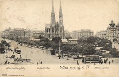 CPA Maximilianplatz Votivkirche Wien Tramway