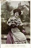 VINTAGE POSTCARD Fantaisie Woman I Gathered Them has Your Intention