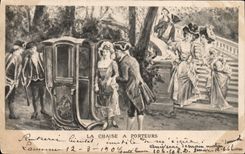 VINTAGE POSTCARD Fantaisie Woman the sedan-chair