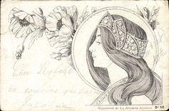 VINTAGE POSTCARD Fantasy Woman the illustrated embroidery