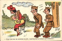 CPA Fantaisie Femme Bebe Soldats Militaria