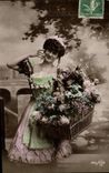 VINTAGE POSTCARD Fantasy Bouquetiere Woman
