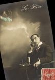 VINTAGE POSTCARD Fantasy Man in his thoughts Cigarette Tobacco Woman the dream