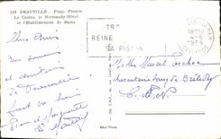 POSTAL MODERNA playa florecida Deauville el hotel de Normandía del casino y el establecimiento de los baños