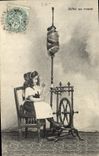VINTAGE POSTCARD Baby with the Wheel Child Ropemaking machine