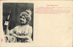 VINTAGE POSTCARD Five Sens Hearing Woman Champagne