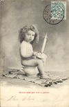 VINTAGE POSTCARD Honni Is which Mal there Pense Child Candle