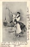 VINTAGE POSTCARD Fantasy Women with the well