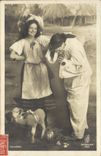 VINTAGE POSTCARD Fantasy Woman Pierrot Lamb Sheep