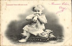 VINTAGE POSTCARD Fantasy Child Baby How Louse drinks its milk