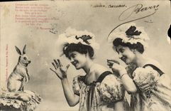 VINTAGE POSTCARD Fantasy Women Rabbit