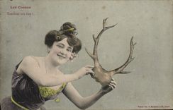 VINTAGE POSTCARD Fantasy Woman horns