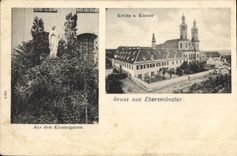 VINTAGE POSTCARD Kirche U Kioster Gruss aus Ebersmunster Aus dem Klostergarten