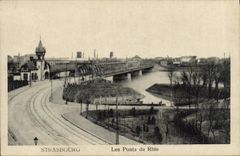 Puentes de Strassburg de la POSTAL de la VENDIMIA del Rin