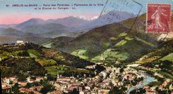 VINTAGE POSTCARD Amelie Les Bains Pearl of the Pyrenees Panorama of the City and the chain of Canigou