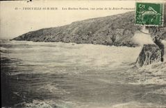 POSTAL Trouville de la VENDIMIA en rocas del negro del mar vista de la caminata del embarcadero