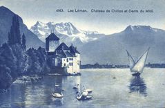 VINTAGE POSTCARD Lake Leman Castle De Chillon And Dents Of the South Swans