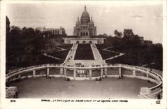 VINTAGE POSTCARD Paris the Basilica Of the Sacring Heart and the public garden Saint Pierre