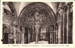 VINTAGE POSTCARD Vezelay Basilica of the Madeleine the Gate of Narthex and the nave