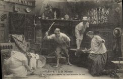 CPA A la Ferme Panique en pleine nuit causee par une invasion de rats Folklore