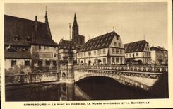 POSTAL Strabourg de la VENDIMIA el puente de la ménsula el museo histórico y la catedral