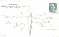 MODERN CARD In Normandy Etretat Seen air Gates and the Needle