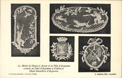 CPA Motifs de Chasse et Armes de la Ville d'Argentan executes en Point d'Argentan et d'Alencon Lapin Chien 