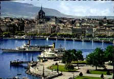 CPM Geneve La Rotonde du Quai du Mont Blanc et la Ville bateau
