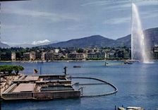 MODERN CARD Geneva Roads the Water Jet and Mont Blanc