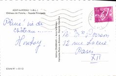 POSTAL MODERNA Azay el castillo de la cortina del ataque frontal del principal de Islette