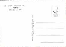 MODERN CARD Plane With the Top Of Paris the Eiffel Tower