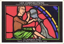 VINTAGE POSTCARD Corporations According to the Stained glasses Of the Cathedral Of Chartres the water carrier