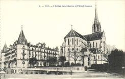 VINTAGE POSTCARD Pau the Church Holy Martin And the Gassion Hotel