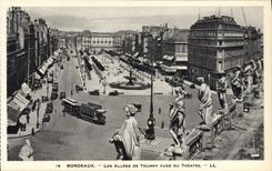 VINTAGE POSTCARD Bordeaux the Alleys De Tourny Seen Of the Theater Tram