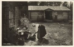 VINTAGE POSTCARD Dalarne Woman Children Dalarna Folklore