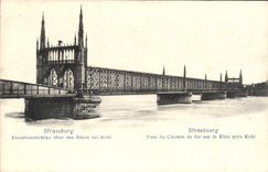 Puente de Strassburg de la POSTAL de la VENDIMIA del ferrocarril en el Rin Kehl cercano