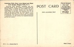 Catarata americana de la POSTAL de la VENDIMIA y puente de arco de acero a partir de la catarata de Nigara de la isla de Luma