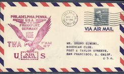 Lettre 1er vol Etats Unis Philadelphia Frankfurt TWA FAM 27 Aigle 1 11 1950