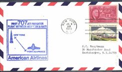Lettre 1er vol Etats Unis 707 New York Haiti 9 7 1973