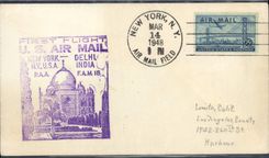 Lettre 1er vol Etats Unis New York Delhi Indi 14 3 1948