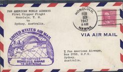 Lettre 1er vol Etats Unis Honolulu Sydney 23 2 1947
