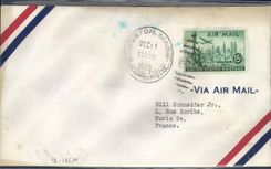 Lettre 1er vol Etats Unis Boston Paris 17 12 1950
