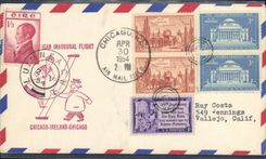 Lettre 1er vol Etats Unis Chicago Ireland Chicago 30 4 1954 Round trip